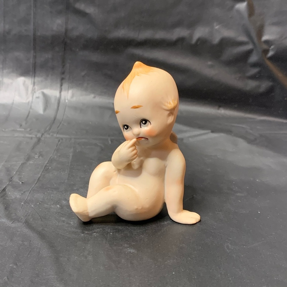 Lefton Kewpie Baby Figurine VintageCream Tan Porcelain Bisque Little Blue Wings